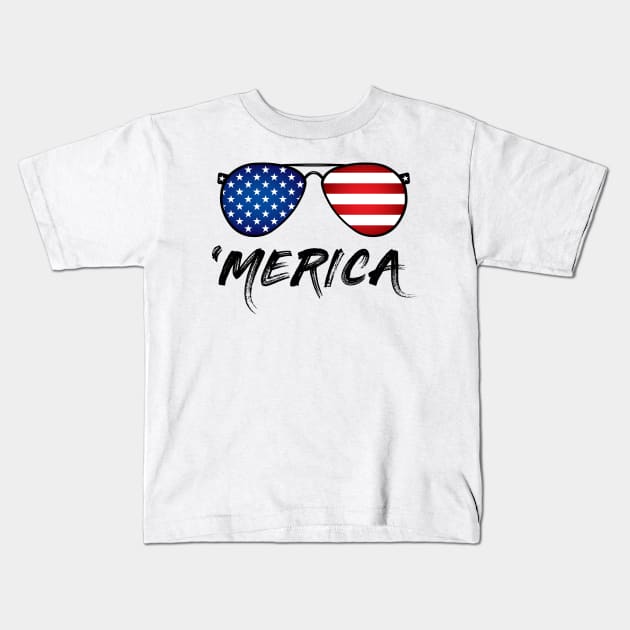 USA Patriotic Flag - Merica Sunglasses Kids T-Shirt by ZNOVANNA